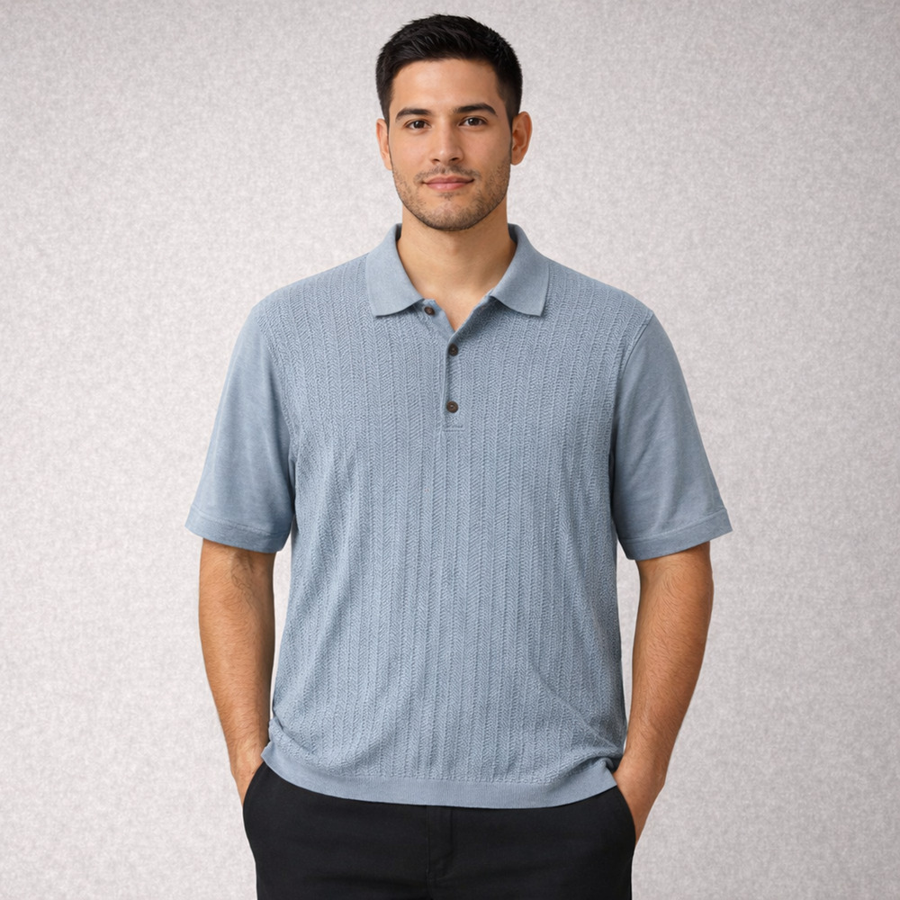 Banana Republic Polo Sweater XL Blue Cable Knit Organic Cotton Shirt